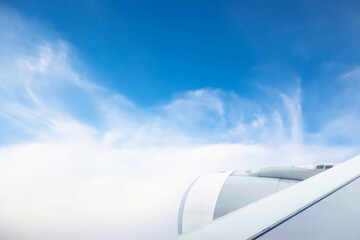 Dramatic atmosphere panorama image of buautiful cloudscape aerial view form aircraft with freshness summer blue sky for travel business and transportation industry background.