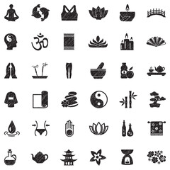 Yoga And Zen Icons. Black Scribble Design. Vector Illustration.