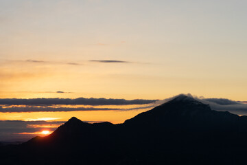 Mountain Landscape. Panoramic View Of Mountains Against Sky During Sunset