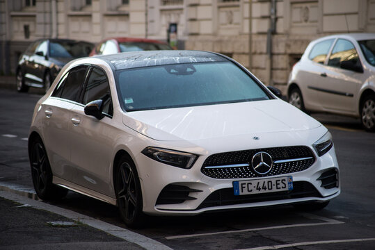 Mulhouse - France - 24 June 2021 - Front view of white Mercedes A180 parked in the street