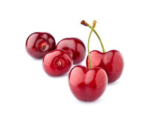 Sweet cherries  isolated on white background cutout. Ripe berries closeup.