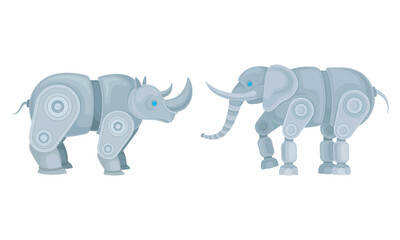 Mechanical Animals Assembled from Metal Parts Vector Set