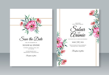 Beautiful wedding invitation with hand painting watercolor floral
