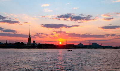 Fototapeta premium View of the Neva River and the Peter and Paul Fortress in the early morning