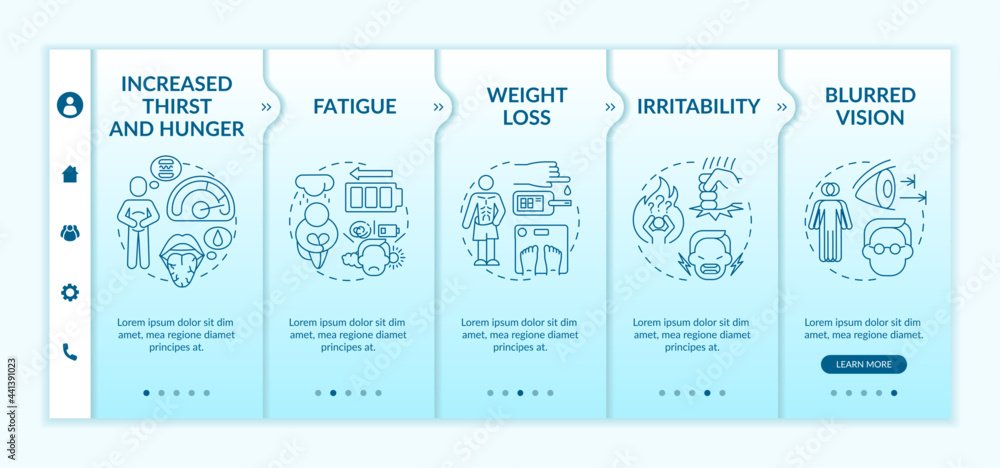 Poster diabetes illness onboarding vector template. responsive mobile website with icons. web page walkthro