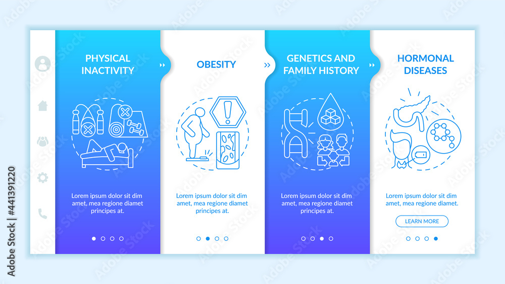 Poster diabetes effect onboarding vector template. responsive mobile website with icons. web page walkthrou