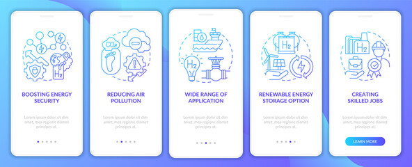 Hydrogen tech revolution onboarding mobile app page screen. Creating skilled jobs walkthrough 5 steps graphic instructions with concepts. UI, UX, GUI vector template with linear color illustrations