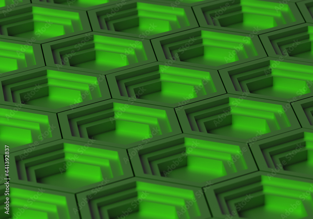Poster green geometric background. pattern with geometric shapes. background with hexagons. 3d background f