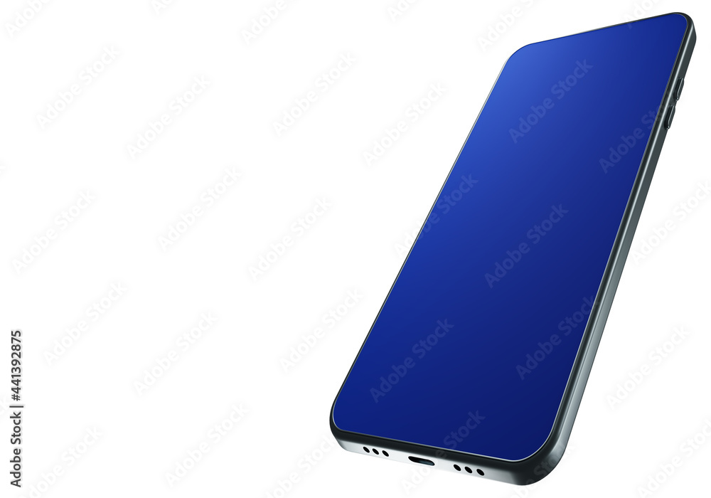 Poster smartphone mockup. mobile phone display is colored blue. realistic smartphone mockup on white backgr