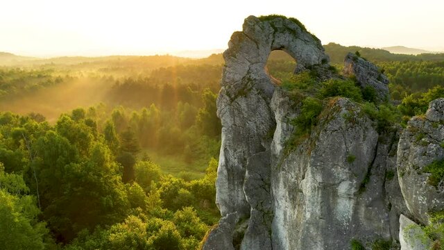 Limestone rock on Jura Krakowsko-Czestochowska in Poland. Okiennik Wielki rock	