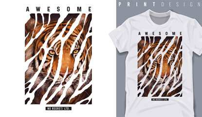Graphic t-shirt design, awesome slogan with tiger head,vector illustration for t-shirt. - obrazy, fototapety, plakaty