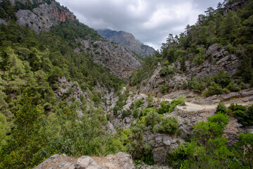 Travel through the Goyniuk Canyon. Beautiful places in Turkey. Mountain river and rocks in Kemer.