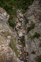 Travel through the Goyniuk Canyon. Beautiful places in Turkey. Mountain river and rocks in Kemer.