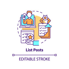 List posts concept icon. Top viral posts type abstract idea thin line illustration. Article in list format. Solving reader problem. Vector isolated outline color drawing. Editable stroke