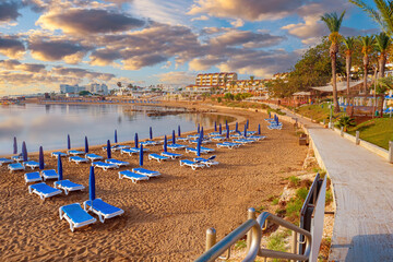 Cyprus panorama . Bird's eye view of Protaras. Beach holidays in Mediterranean. Kalamies beach in...