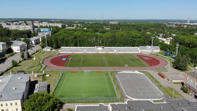Aerial view of the football stadium (Glazov, Udmurtia, Russia)
