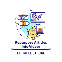 Repurpose articles into videos concept icon. Viral content method abstract idea thin line illustration. Sharing on social media sites. Vector isolated outline color drawing. Editable stroke