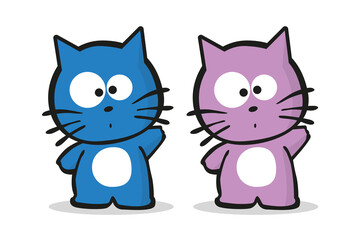 Two cute kitten characters. Vector illustration on white background