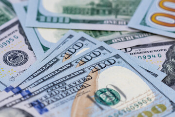 Close up of one hundred US dollar banknotes. Money background. Financial, business, investment and economical concept.