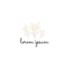 Hand drawn floral logo template. Simple vector branches with leaves.