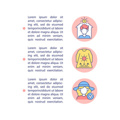 Heatstroke prevention concept line icons with text. PPT page vector template with copy space. Brochure, magazine, newsletter design element. Staying home. Wearing hat linear illustrations on white