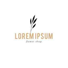 Fototapeta premium Hand drawn vector logo template. Florals, branches with leaves.