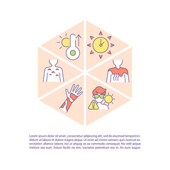 Sunburn prevention concept line icons with text. PPT page vector template with copy space. Brochure, magazine, newsletter design element. Unprotected skin damage linear illustrations on white