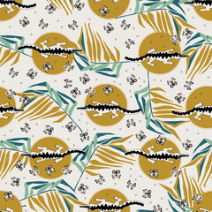 pattern with cartoon crocodile and butterfly