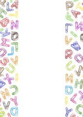 Multicolored block letters in grunge style. Template. Close-up.