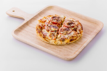 Mini pizza with sausage and cheese