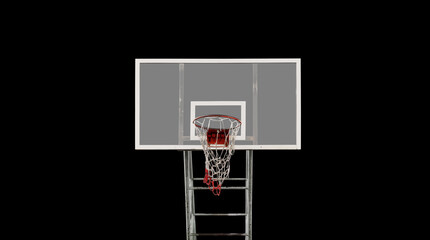 Old basketball hoop isolated on black, front view - obrazy, fototapety, plakaty