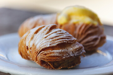 Sfogliatelle, Italian dessert with custard., pastarelle from Naples