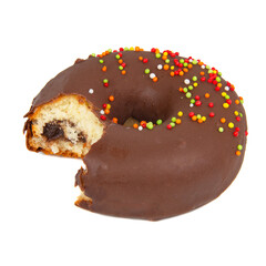 Chocolate glazed donut decorated isolated on the white background