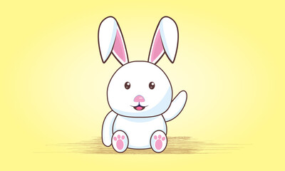 vector illustration of cartoon kawaii bunny waving