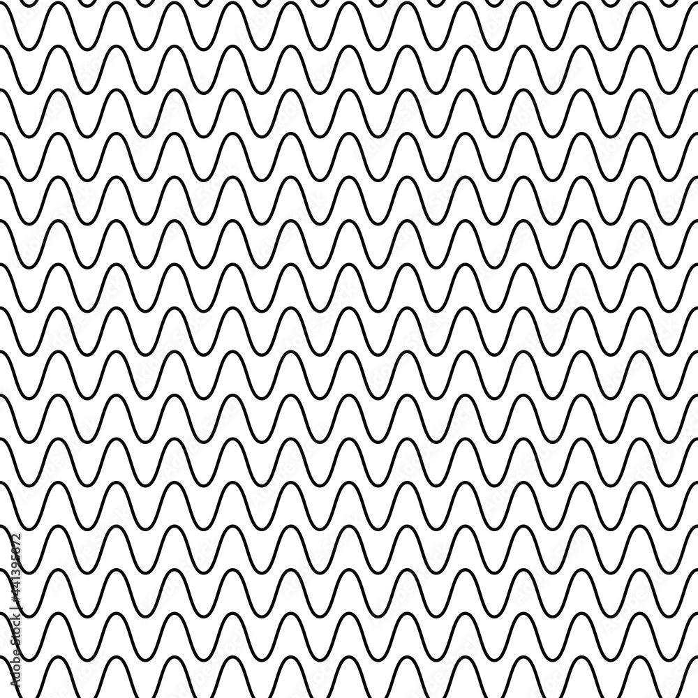 Poster Black waves and white space between. Vector simple and wavy ornament. Seamless repeated monochrome waves.
