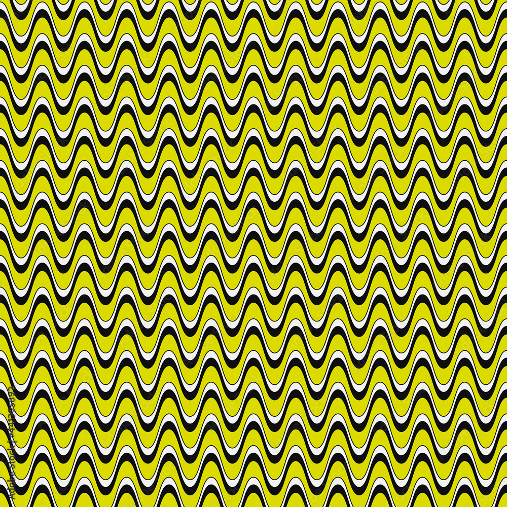 Aufkleber Yellow and black waves pattern. Seamless and repeated yellow stripes ornament. Vector decorative curves.
