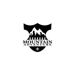 Obraz premium Mountain Adventure Logo, outdoor concept, summer camping emblem, mountain climbing logo in black and white colors. Creative vector illustration. Graphic design elements