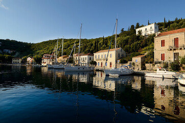 Fototapeta na wymiar View of the village of Kioni on the east coast of the Greek island of Ithaca in the Ionian Sea