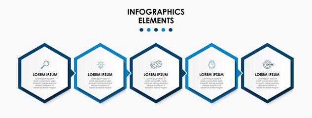Vector Infographic design business template with icons and 5 options or steps. Can be used for process diagram, presentations, workflow layout, banner, flow chart, info graph