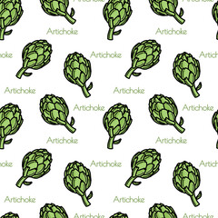seamless pattern with artichokes. Isolated on white background. Vector illustration