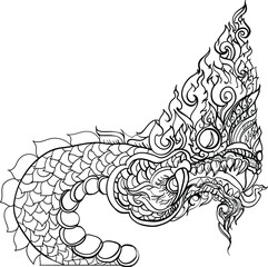 Kam Cha Nod Tree with Traditional Line Thai style. Naka Thai Dragon vector and illustration isolate. Naga or Naka is Buddha's animal ,It's king of snake in South East Asia.