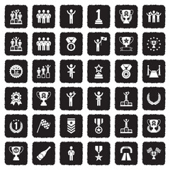 Champion Icons. Grunge Black Flat Design. Vector Illustration.