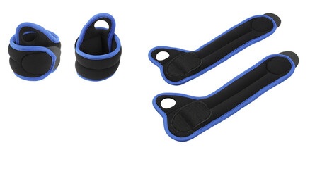 wrist weights in different angles isolated on white background, sport or fitness equipment