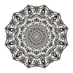 Ornamental round mandala pattern. The black contour of the mandala on white. Colouring book.