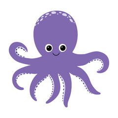 Purple octopus on a white background.Cartoon style. Vector. - obrazy, fototapety, plakaty