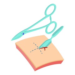 Surgical operation icon isometric vector. Scalpel cut skin. Surgery medical instrument