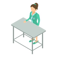 Veterinary clinic icon isometric vector. Doctor woman stands at table. Veterinary medicine