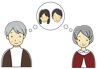 遠距離でなかなか会えない祖父母や子供（夫婦）への想いが伝わる手描きイラスト（コピースペースあり）