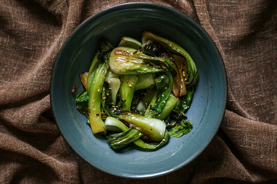 Bowl with fried bok choy