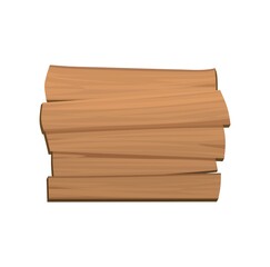 Empty wooden plank, sign or board isolated on white background. Cartoon wooden background template. Vector illustration